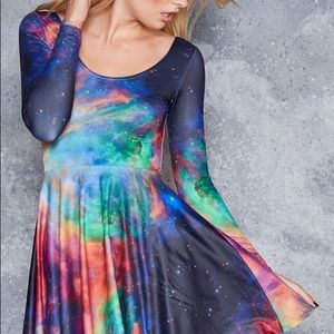 GALAXY RAINBOW LONG SLEEVE SKATER DRESS - LIMITED